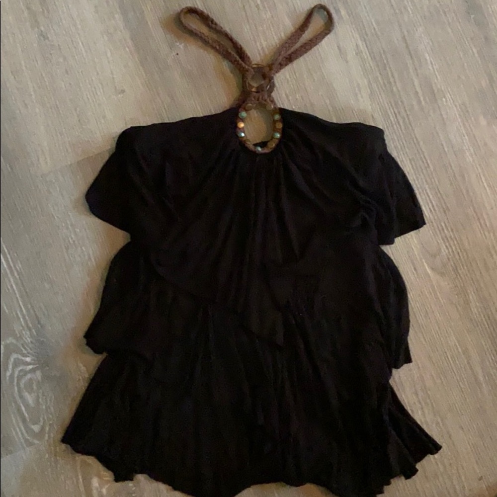 Black tank top with ruffles , slim fitting